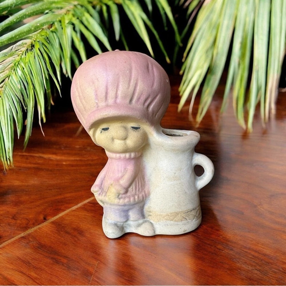 Vintage UCTCI Japan Ceramic “Poppet” Girl Bud Vase Figurine – 1970s